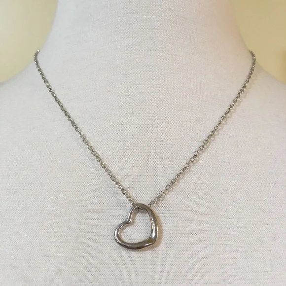 Open Heart Charm Necklace Antiqued Silver Finish - Picture 4 of 4